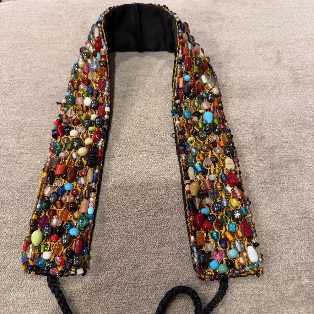Vintage Beaded Statement Belt – Multicolor Glass Beads – Boho Artisan Style
